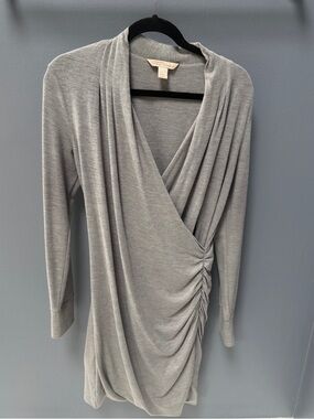Banana Republic Gray Draped V-Neck Long-Sleeve Dress